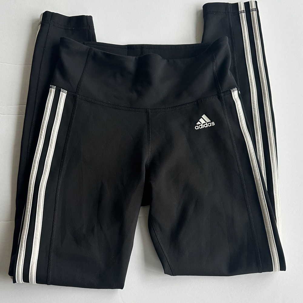 Adidas womens Black Leggings with White Stripes climalite size small
